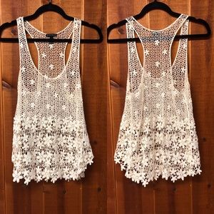 Beige Flower Crochet Tank